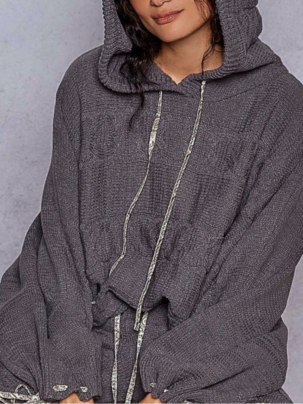 POL Charcoal Gray Cable-Knit Hoodie Sweater Set - Picture 2 of 10